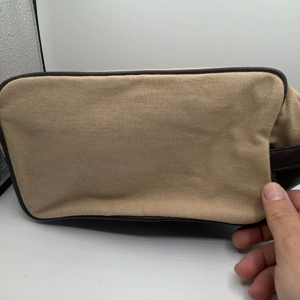 John Varvatos Artisan Men Toiletry Bag Beige Linen Cotton Dopp Kit‎ Travel Pouch